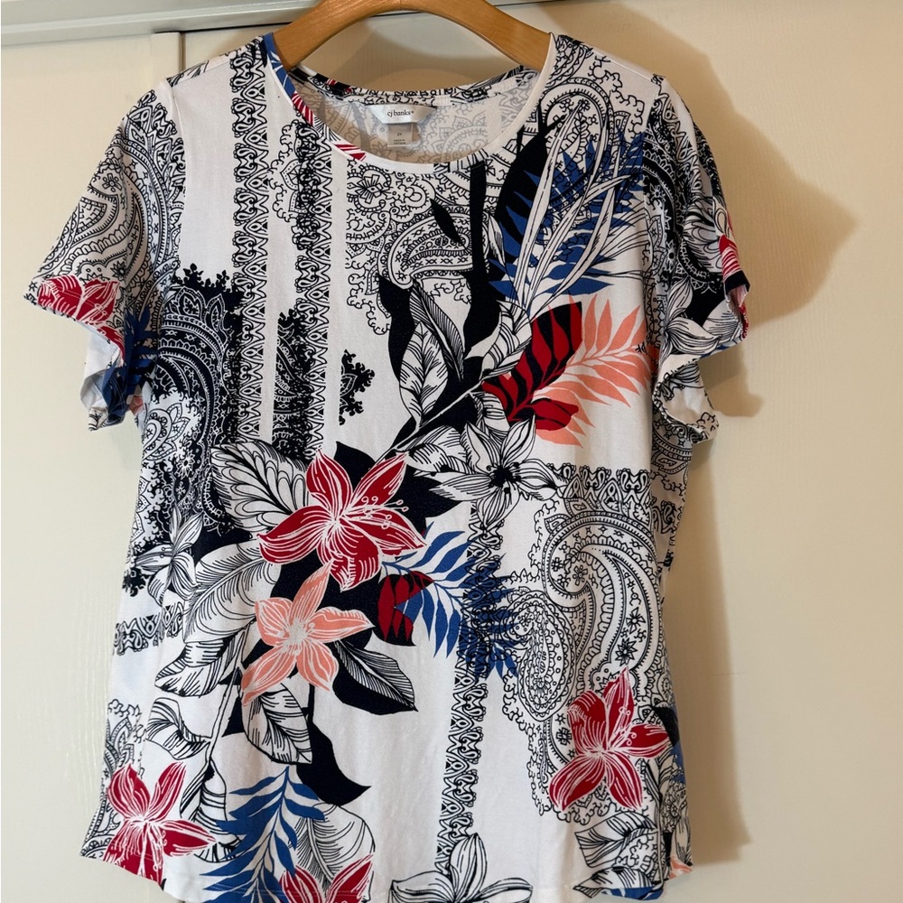 CJ Banks Black and Red Floral Print Blouse
